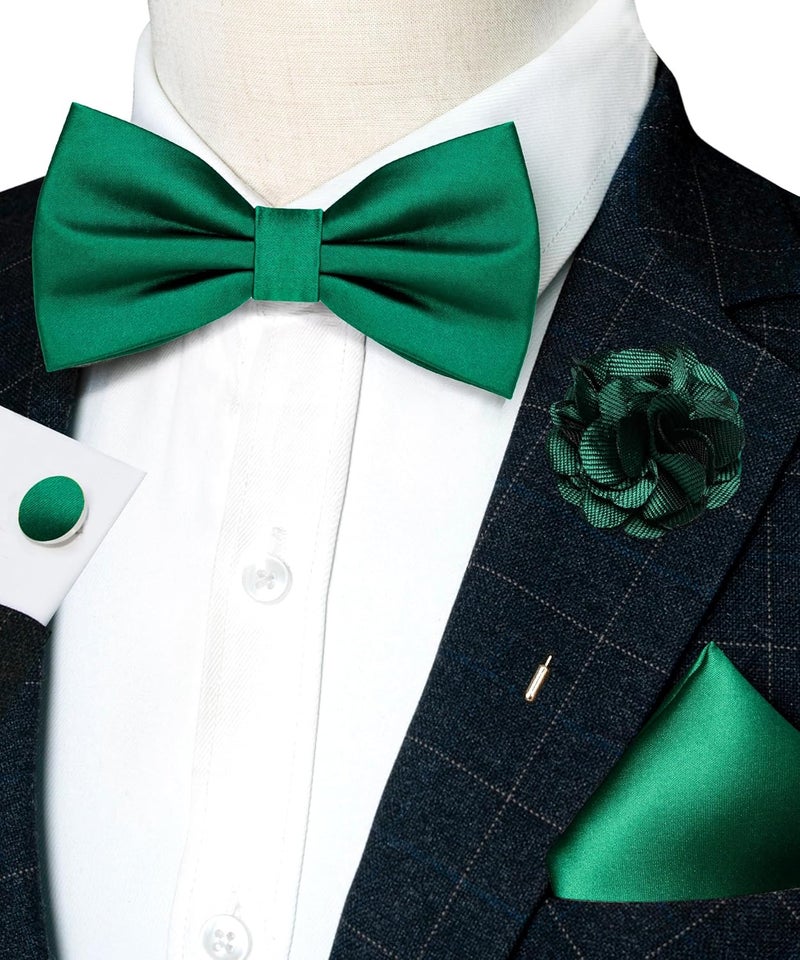 RBOCOTT Solid Color Bow Tie and Pocket Square with Lapel Pin Cufflinks Set 4PCS - Image 2